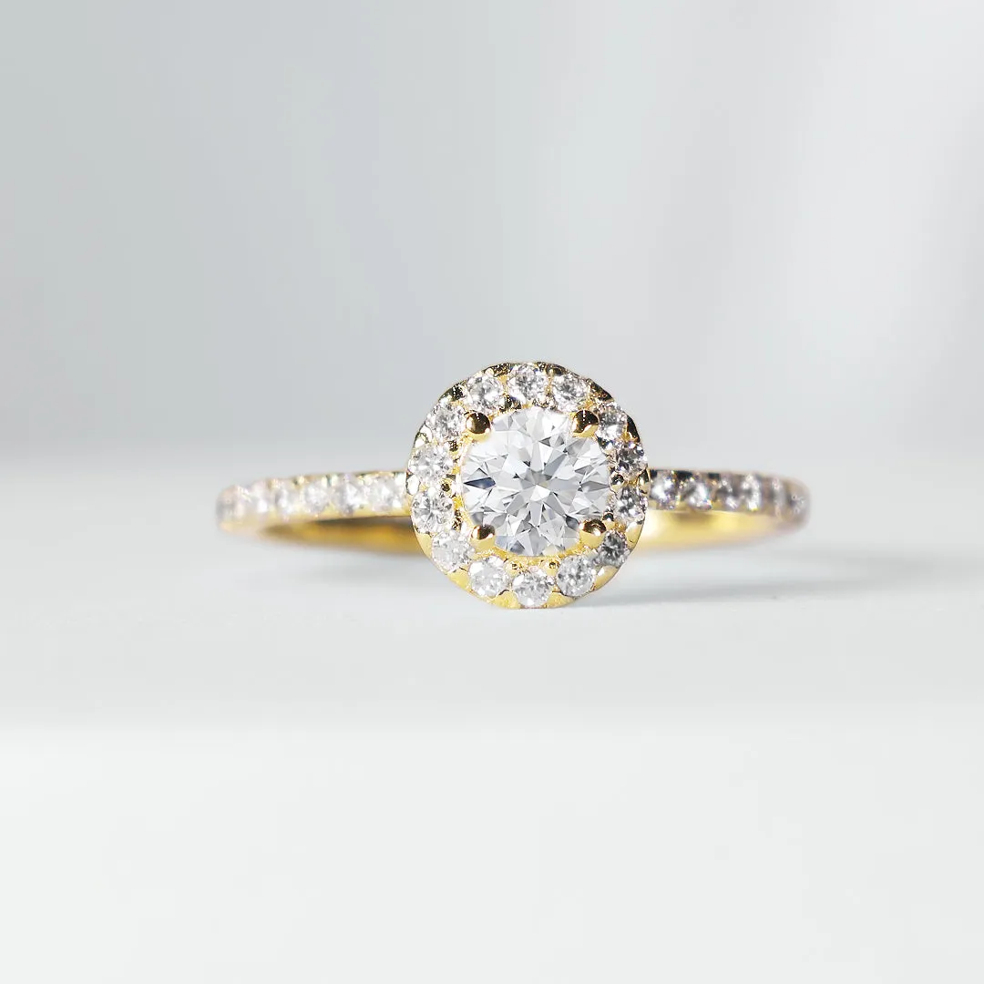 0.68cts H SI Round Halo Paved Natural Diamond Engagement Ring 14kt
