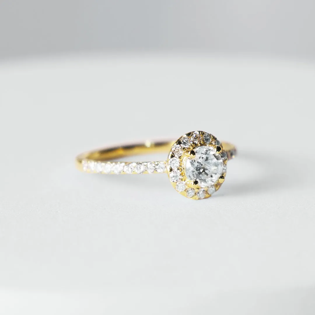 0.68cts H SI Round Halo Paved Natural Diamond Engagement Ring 14kt