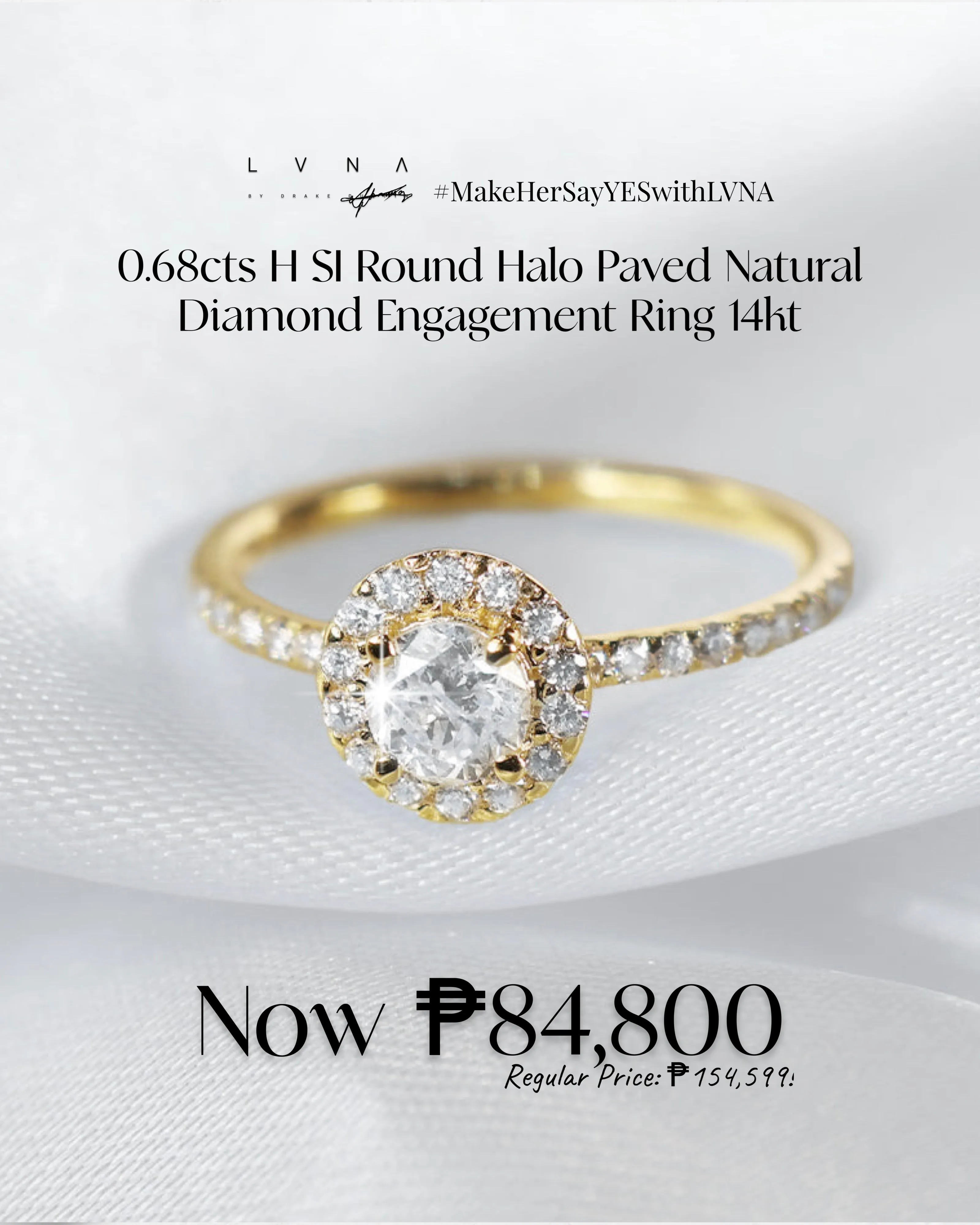 0.68cts H SI Round Halo Paved Natural Diamond Engagement Ring 14kt