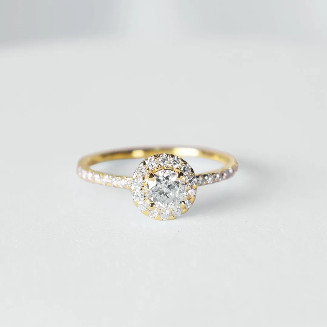 0.68cts H SI Round Halo Paved Natural Diamond Engagement Ring 14kt