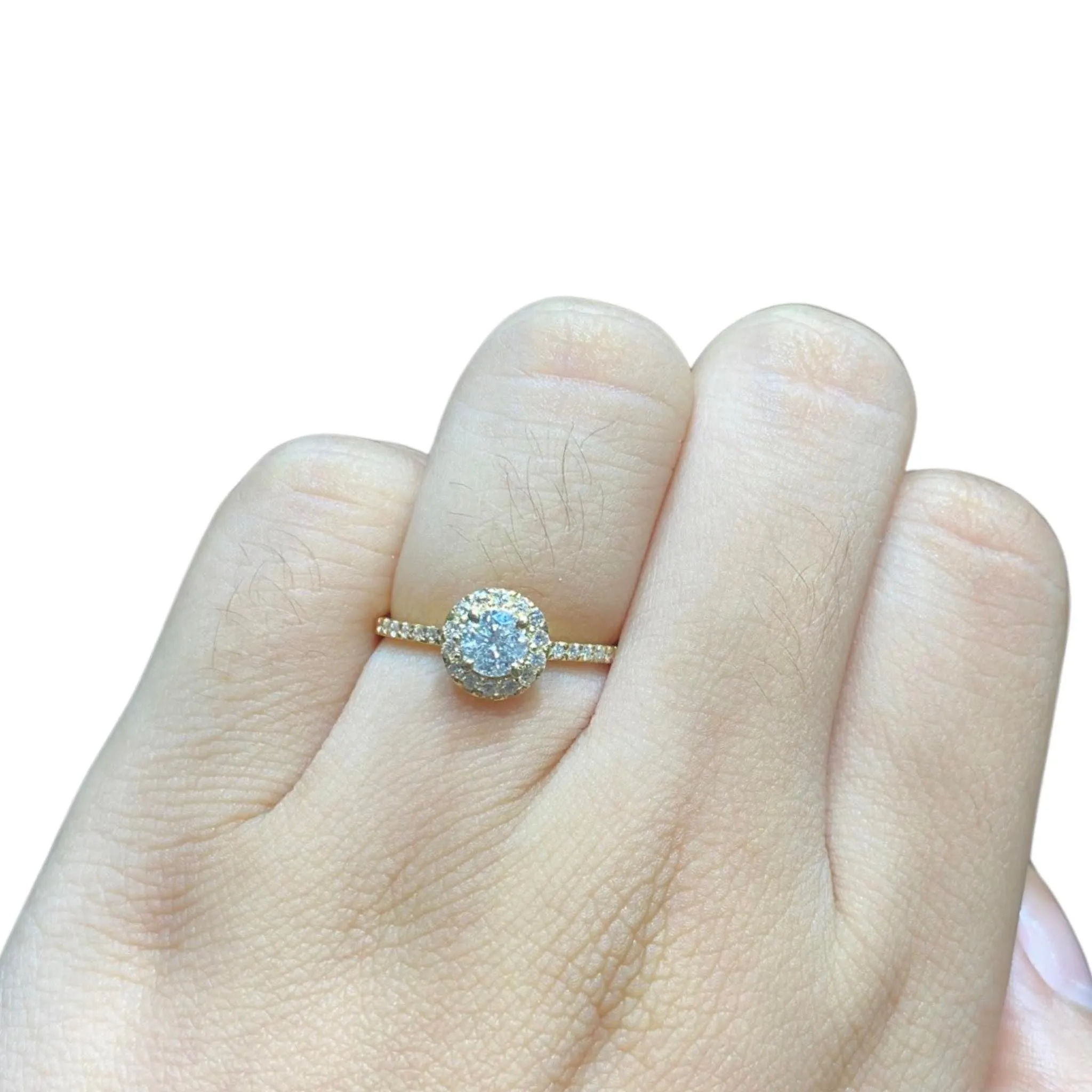 0.68cts H SI Round Halo Paved Natural Diamond Engagement Ring 14kt