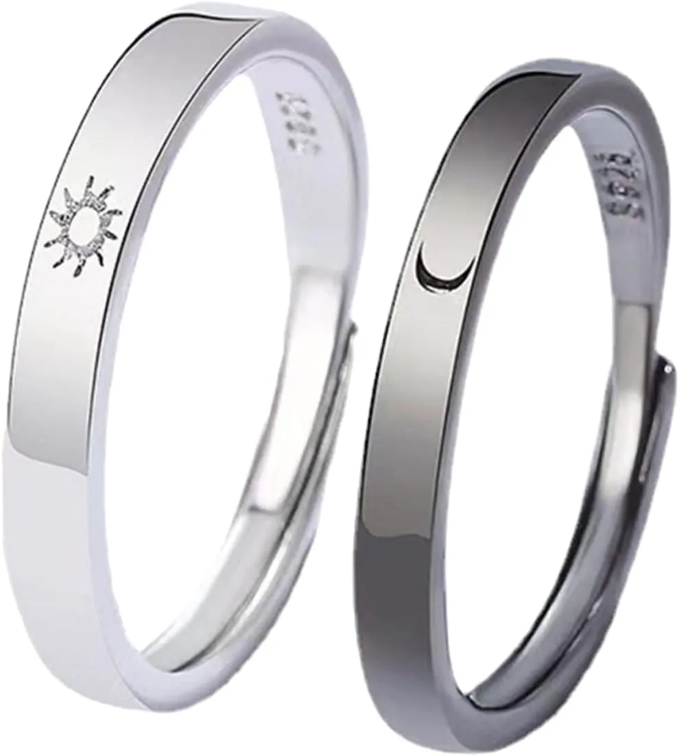 1 Pair Sun and Moon Adjustable Couple Rings Matching His and Her Promise Rings Lightweight Scratch Resistant Jewelry for All Occasions
