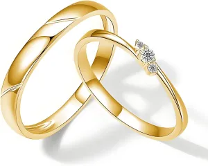 10K 14K 18K Solid Gold Couple Ring Sets, Moissanite Couple Wedding Rings Set for Men and Women, Customized His and Hers Rings Matching Promise Rings Free Engraving for Anniversary Engagement(set 7)