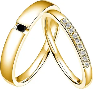 10K 14K 18K Solid Gold Couple Ring Sets, Moissanite Couple Wedding Rings Set for Men and Women, Customized His and Hers Rings Matching Promise Rings Free Engraving for Anniversary Engagement(set 8)