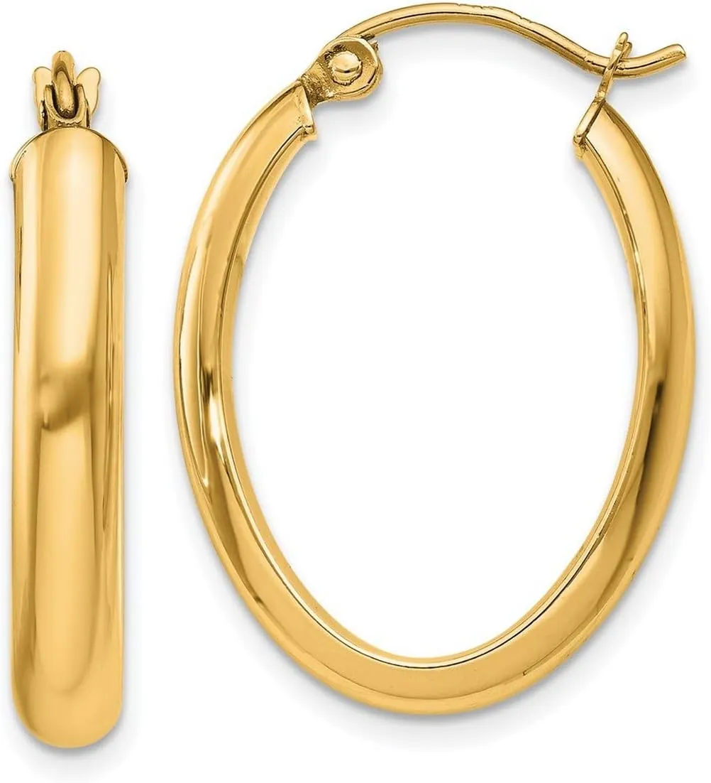10k Solid Yellow Gold Polished 3.75mm Oval Tube Hoop Earrings 25x17mm Wide-Hoop Earring for Women