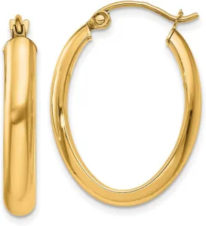 10k Solid Yellow Gold Polished 3.75mm Oval Tube Hoop Earrings 25x17mm Wide-Hoop Earring for Women