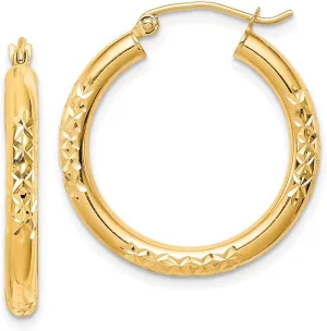 10k Solid Yellow Gold Sparkle Cut Hollow Tube Hoop Earrings-Hoop Earring for Women in Choice of Styles