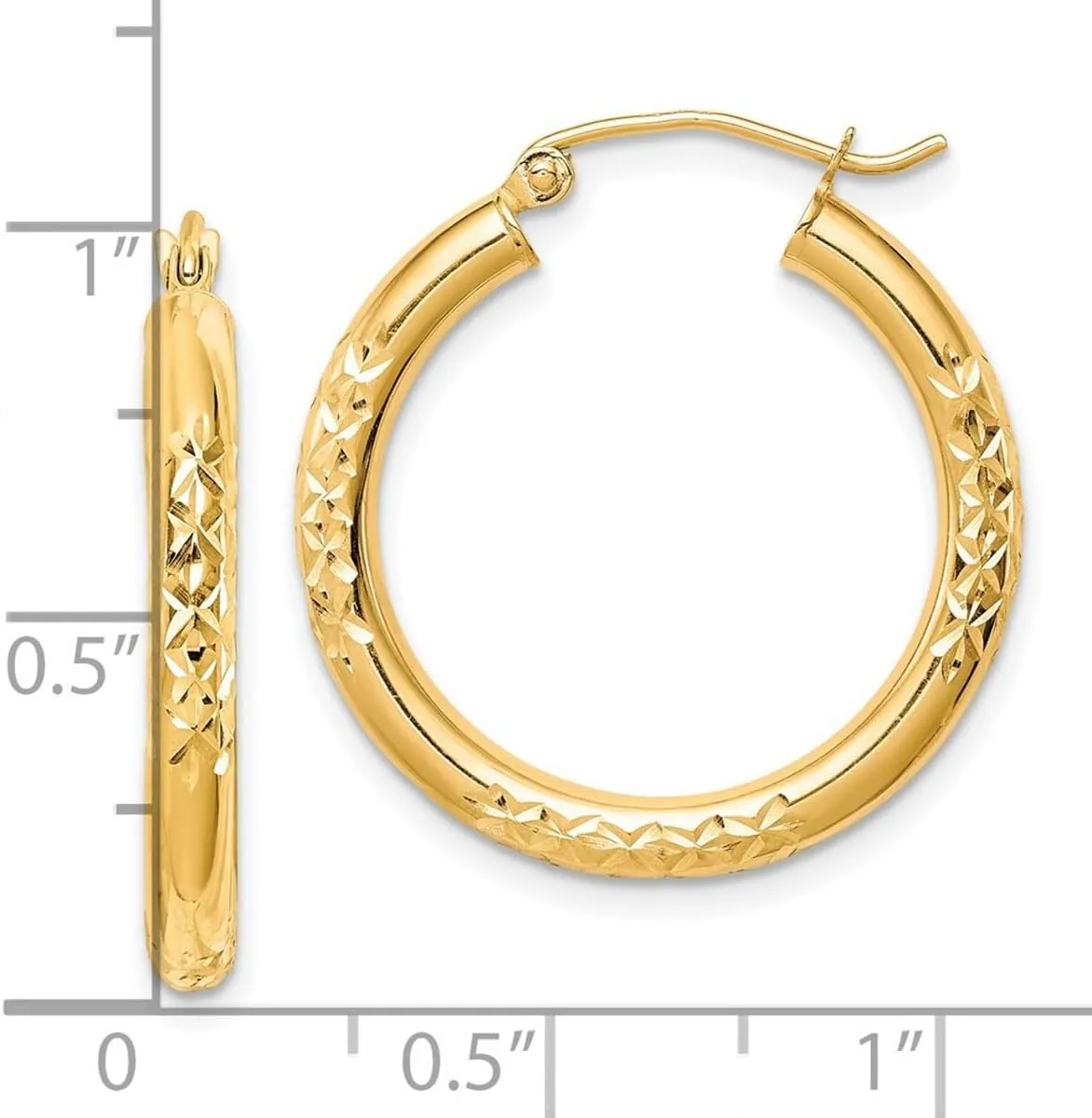 10k Solid Yellow Gold Sparkle Cut Hollow Tube Hoop Earrings-Hoop Earring for Women in Choice of Styles