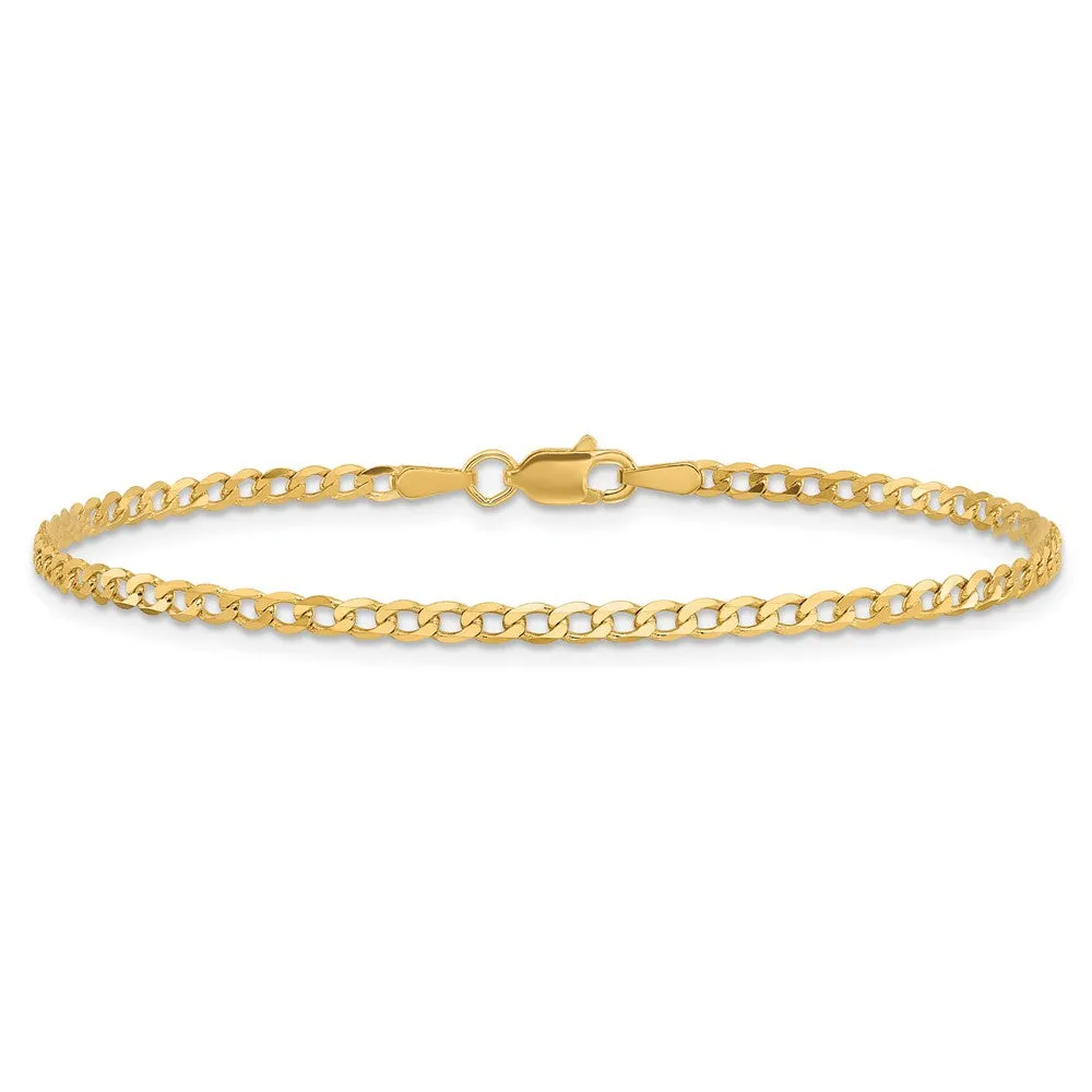 10KT Yellow Gold 9-inch 2.2MM Beveled Flat Curb Anklet