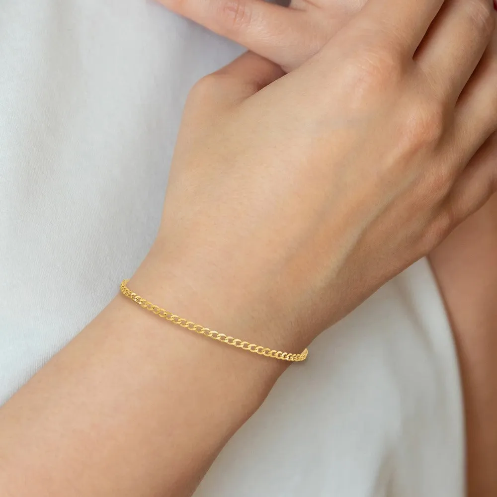 10KT Yellow Gold 9-inch 2.2MM Beveled Flat Curb Anklet