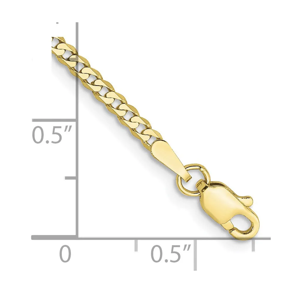 10KT Yellow Gold 9-inch 2.2MM Beveled Flat Curb Anklet