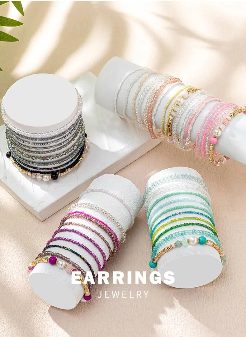 10PCS Bohemian Stackable Bead Bracelets Handmade Colorful Crystal Pearl Stretch Beads Bracelets Multi Layer Versatile Statement Bracelet Jewelry for Women