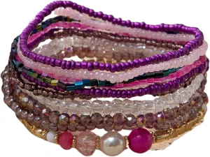 10PCS Bohemian Stackable Bead Bracelets Handmade Colorful Crystal Pearl Stretch Beads Bracelets Multi Layer Versatile Statement Bracelet Jewelry for Women
