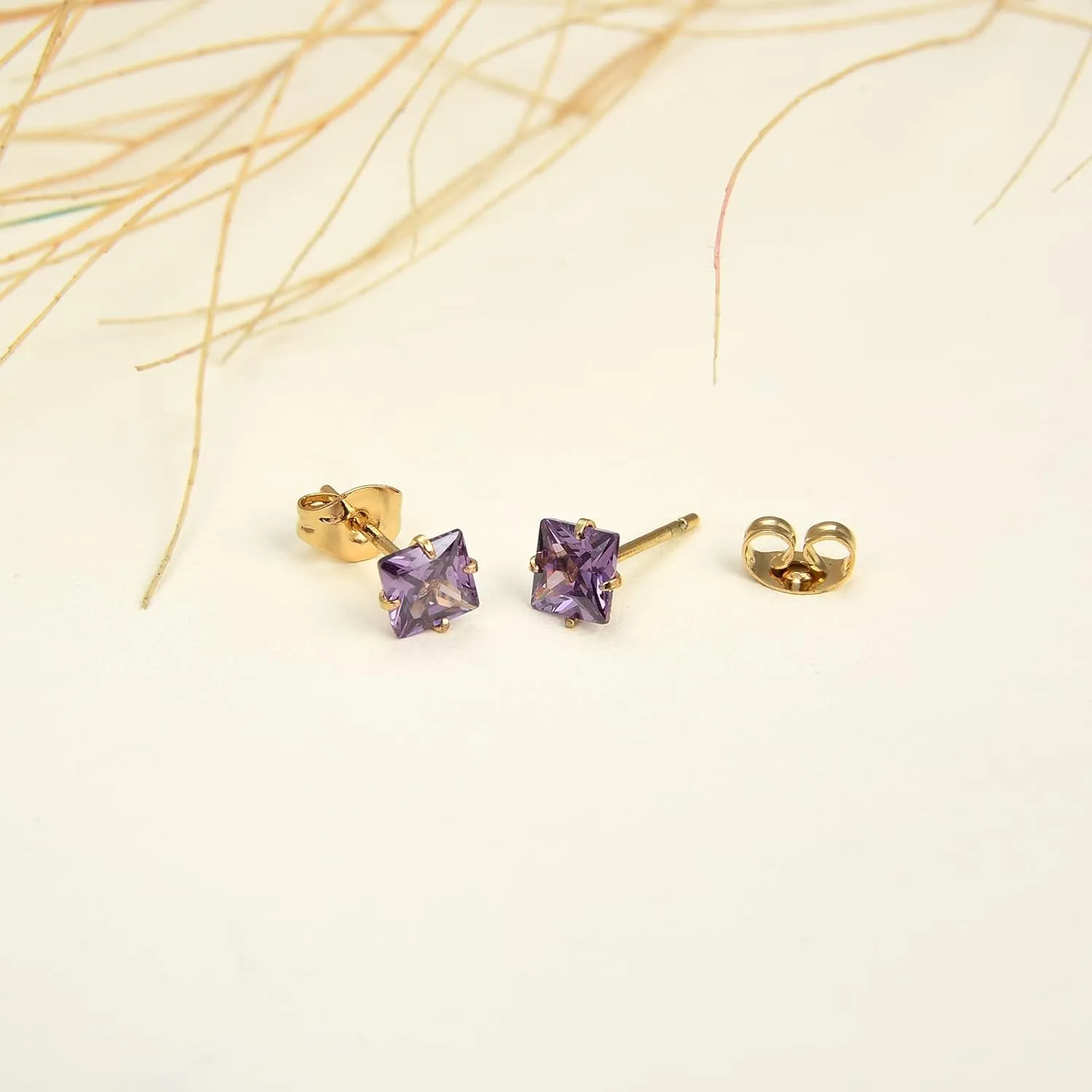 12 Pairs 18K Gold Plated Surgical Stainless Steel Stud Earring Cubic Zirconia Birthstone Stud Earrings Set for Women