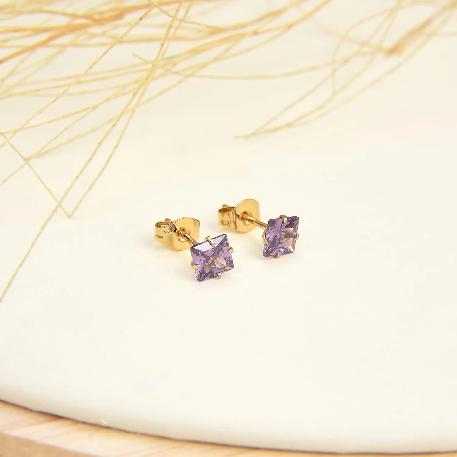 12 Pairs 18K Gold Plated Surgical Stainless Steel Stud Earring Cubic Zirconia Birthstone Stud Earrings Set for Women