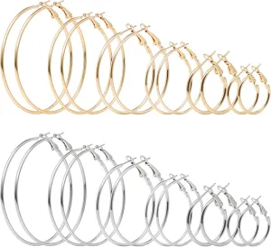 12 Pairs Gold Hoop Earrings for Women Multipack 14K Gold Plated Lightweight Hypoallergenic Large Gold Earrings Womens Huggies Earrings