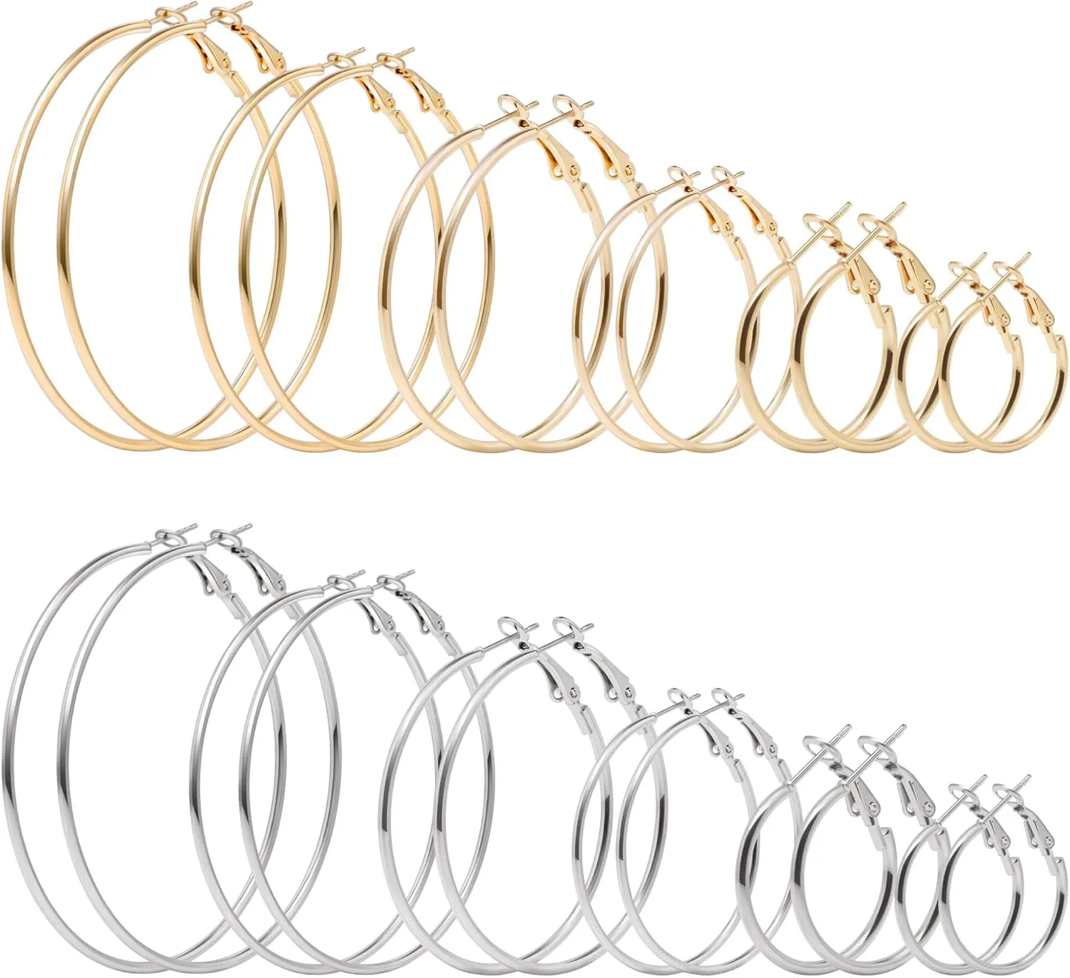 12 Pairs Gold Hoop Earrings for Women Multipack 14K Gold Plated Lightweight Hypoallergenic Large Gold Earrings Womens Huggies Earrings