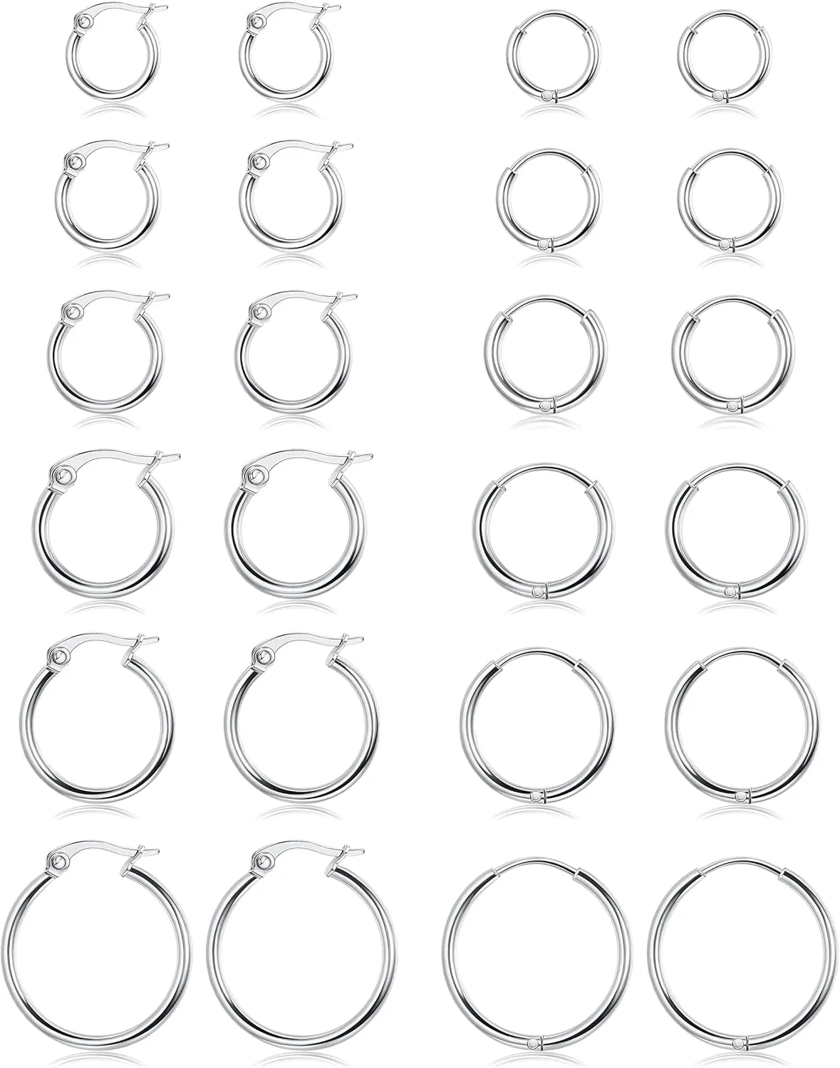 12Pairs Small Hoop Earrings For Women Men Hypoallergenic Stainless Steel Earrings Clasp Nickle Free Earrings Set 10/12/14/16/20/25mm