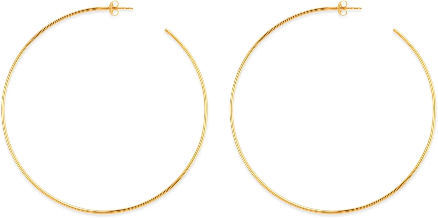 14k Gold Round Large Hoop Earrings, Diameter 90 mm