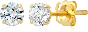 14k Gold Solitaire Round Cubic Zirconia Earrings Studs for Women & Men | Anti Tarnishing CZ Stud Earrings with 14k Gold Butterfly Pushbacks | 4MM-7.5MM by MAX   STONE