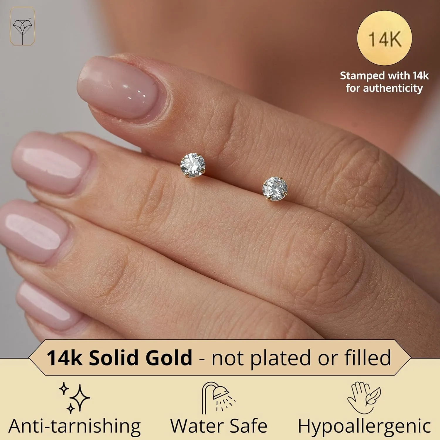 14k Gold Solitaire Round Cubic Zirconia Earrings Studs for Women & Men | Anti Tarnishing CZ Stud Earrings with 14k Gold Butterfly Pushbacks | 4MM-7.5MM by MAX   STONE