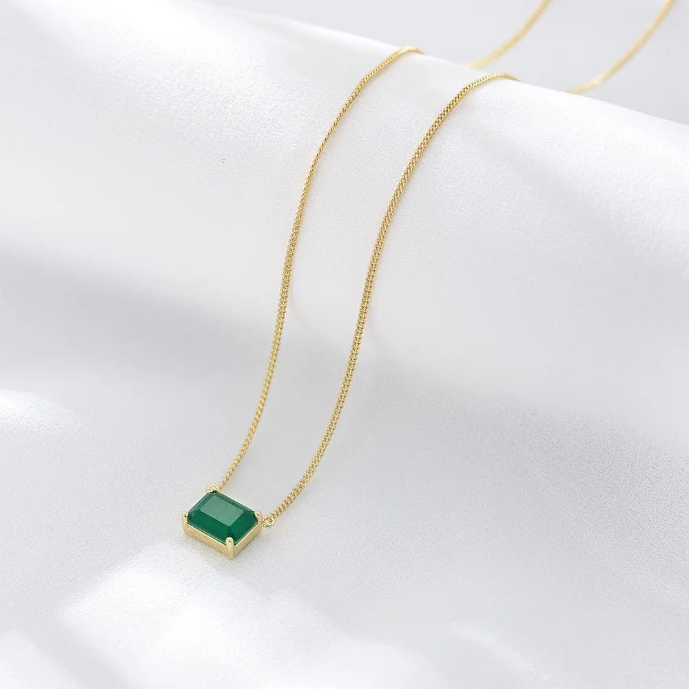 14K Gold Square Cut Emerald Necklaces for Women, A Vibrant Present for Mom