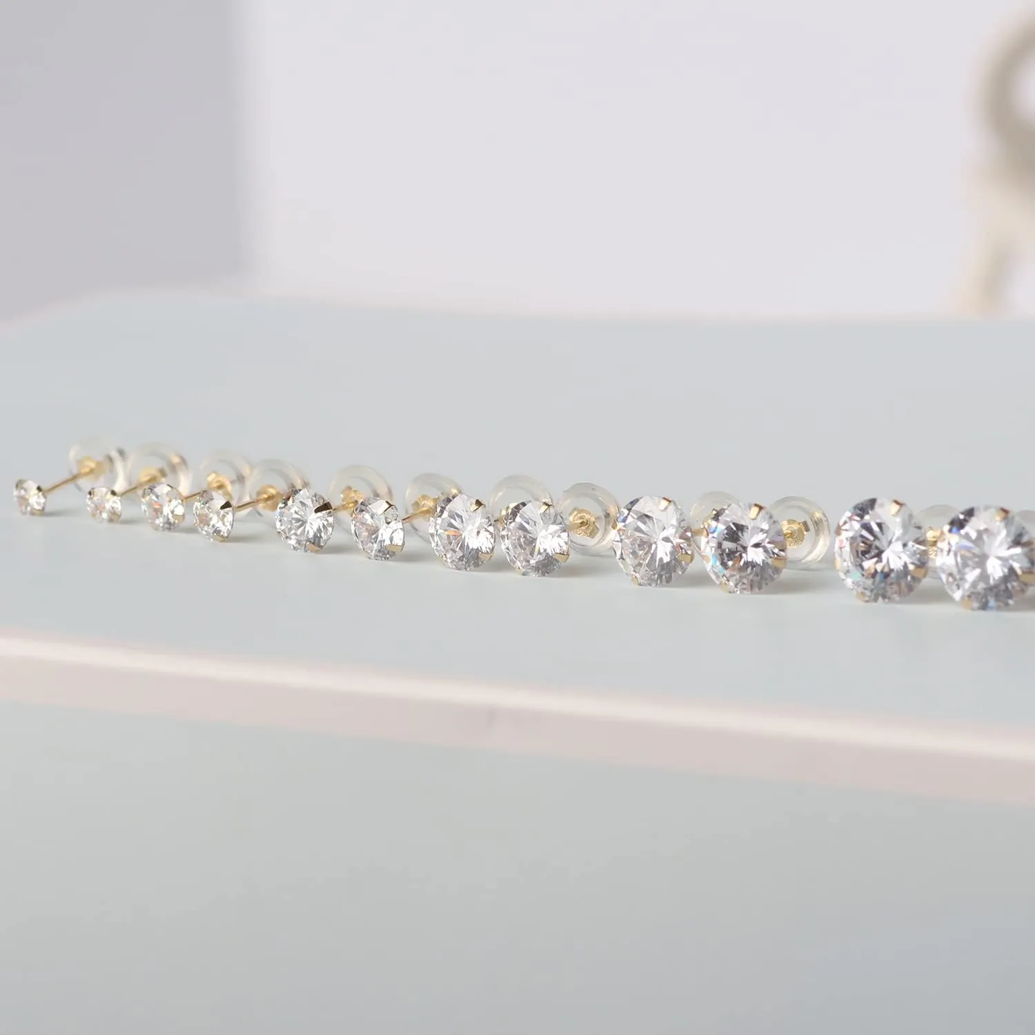 14k real solid Yellow Gold white cz Stud chunky Earrings for women Cubic Zirconia with 14k gold silicone earring flat backs
