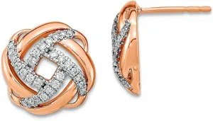 14k Rose Gold Polished Diamond Love Knot Post Earrings Stud Earring for Women