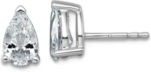 14k White Gold 1 1/2 Ctw Lab Grown Diamond SI  G  Pear 4 Prong Heavy Weight Earrings 8x4.9mm Wide Stud Earring for Women