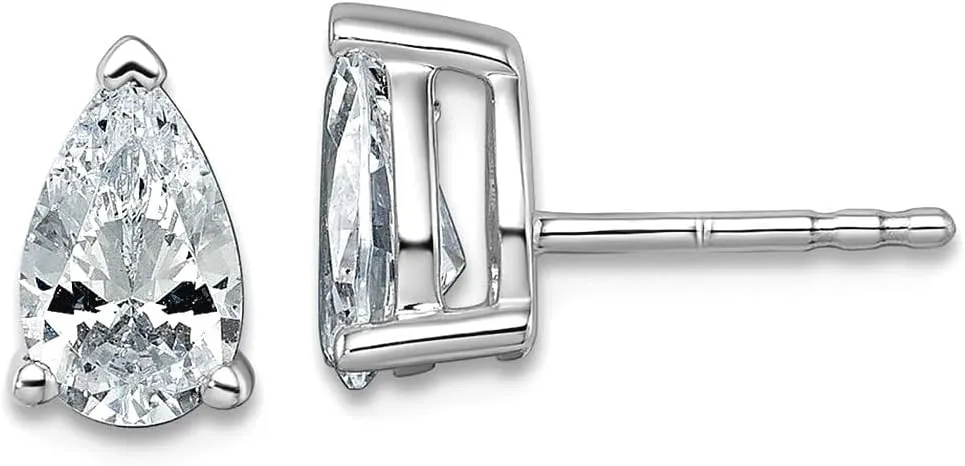 14k White Gold 1 1/2 Ctw Lab Grown Diamond SI  G  Pear 4 Prong Heavy Weight Earrings 8x4.9mm Wide Stud Earring for Women