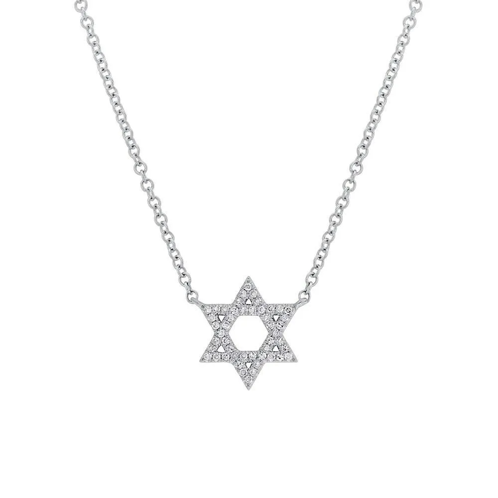 14k White Gold Diamond Star of David Necklace