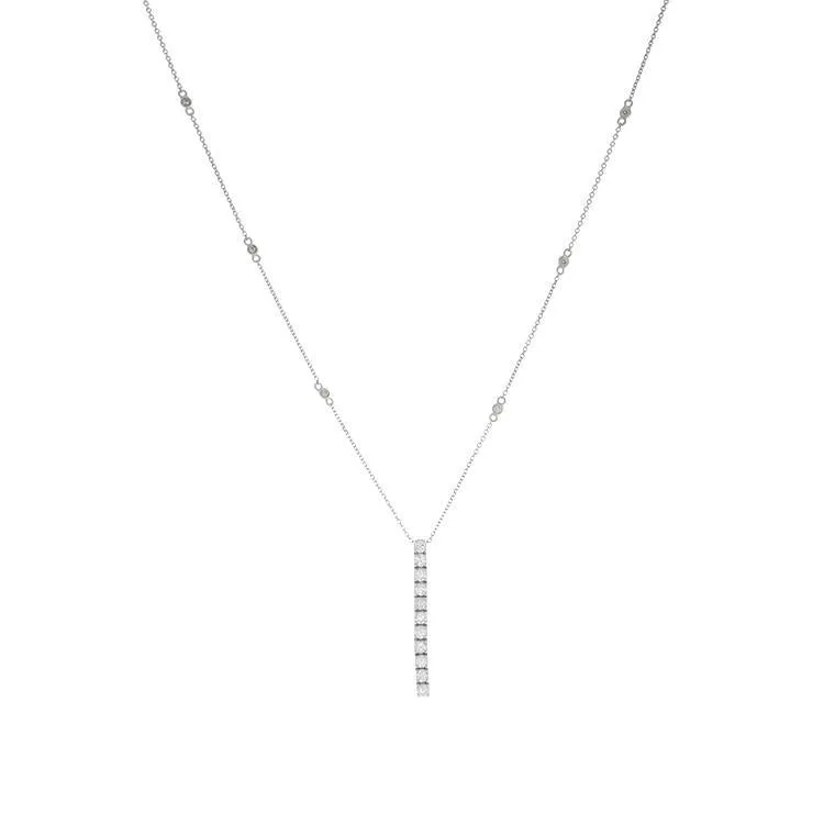 14k White Gold Diamond Stick Necklace