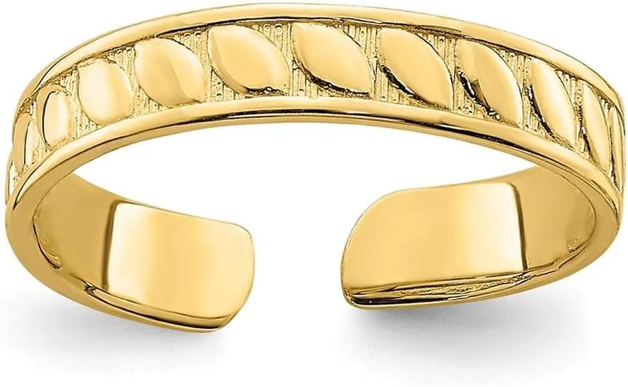 14k Yellow Gold Adjustable Leaf Engraved Design Toe Ring
