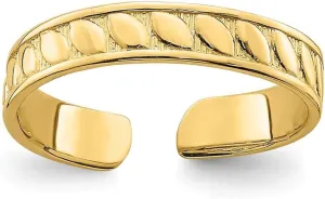 14k Yellow Gold Adjustable Leaf Engraved Design Toe Ring