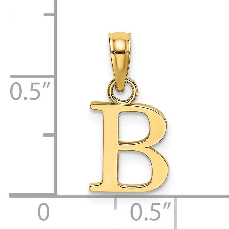 14K Yellow Gold Block Design Small Letter B Initial Pendant