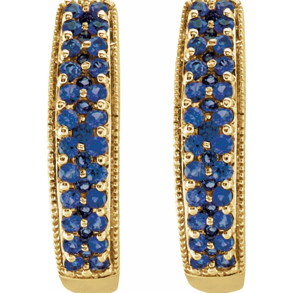 14K Yellow Gold Natural Blue Sapphire Hoop Earrings