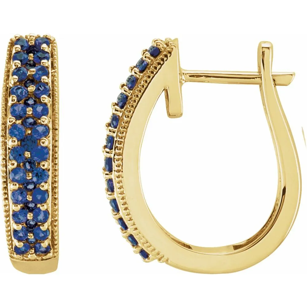 14K Yellow Gold Natural Blue Sapphire Hoop Earrings