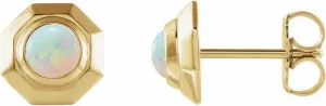 14k Yellow Gold Natural White Opal Round 4mm Friction Back Polished White Cabochon Stud Earring-Stud-Earring for Women