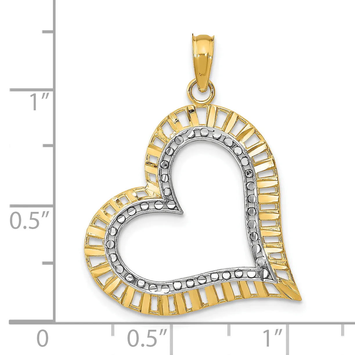 14k Yellow Gold Rhodium D.C Large Tilted Heart Pendant