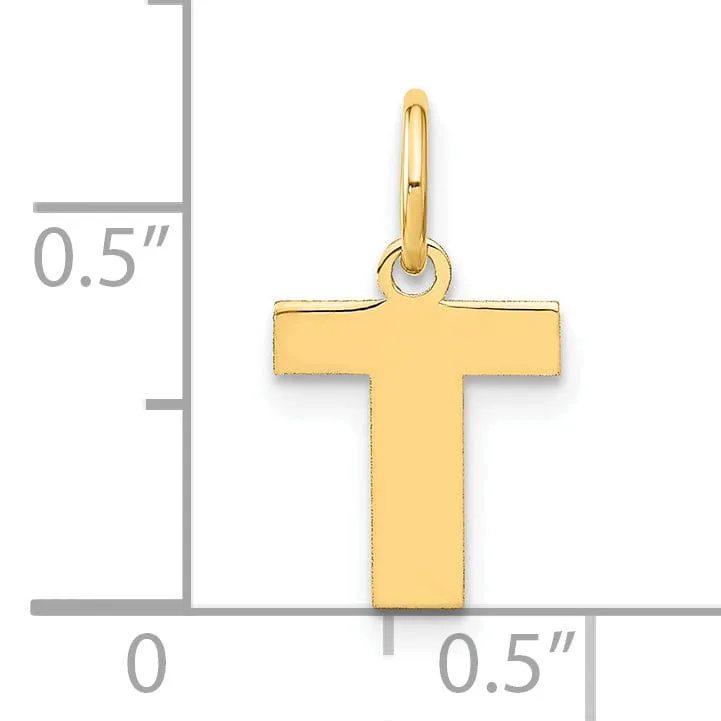 14k Yellow Gold  Small Size Letter T Initial Block Pendant