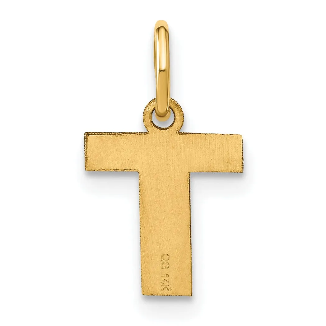 14k Yellow Gold  Small Size Letter T Initial Block Pendant