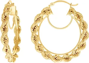 14k Yellow Gold Womens Twisted Rope Hoop Earrings 38x5mm Wide-Hoop Earring for Women