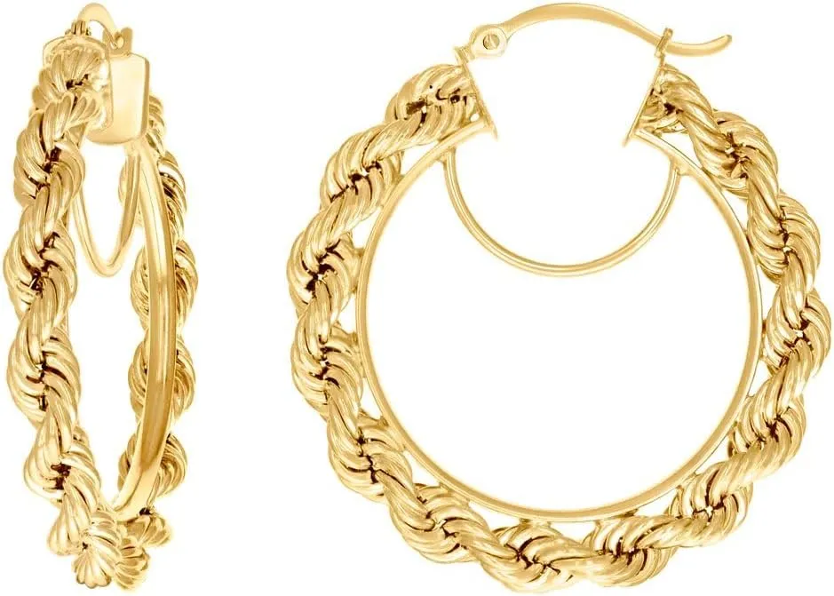 14k Yellow Gold Womens Twisted Rope Hoop Earrings 38x5mm Wide-Hoop Earring for Women