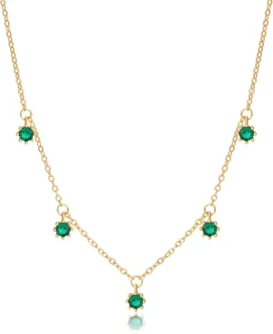 18K Gold Plated Dainty Charm CZ Diamond Dangle Choker Necklace,5 Black/Clear/Emerald Solitaire Cubic Zirconia Bezel Dangling Station Necklaces for Women,16"