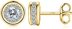 18K Gold Stud Earrings for Women, 18K Rose Gold Stud Earrings with Cubic Zirconia Diamonds, Jewelry Gift for Mom, Wife, Daughter, Friend on Birthday, Anniversary, Valentine's Day, Mother's Day