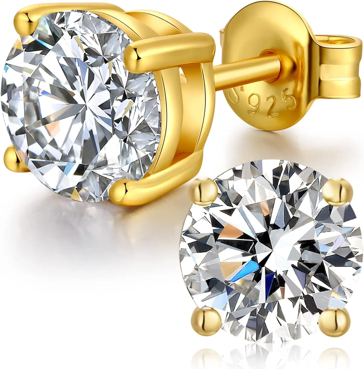 18K White Gold Plated Sparkling CZ Diamond Stud Earrings 925 Sterling Silver Cubic Zirconia Stud Earrings Hypoallergenic Simulated Diamond Stud Earrings for Women/Men 4MM-8MM