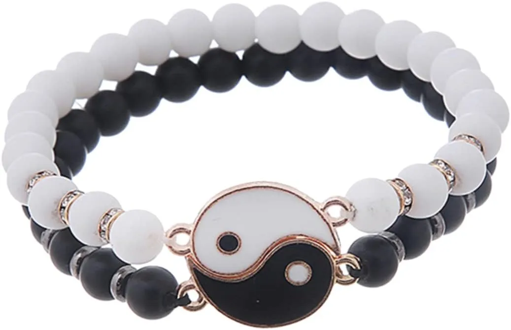 1Pair Matching Yin Yang Bracelets for Couples and Friends Adjustable Cord Bracelets Unique Durable Fashion Accessory for Friendship