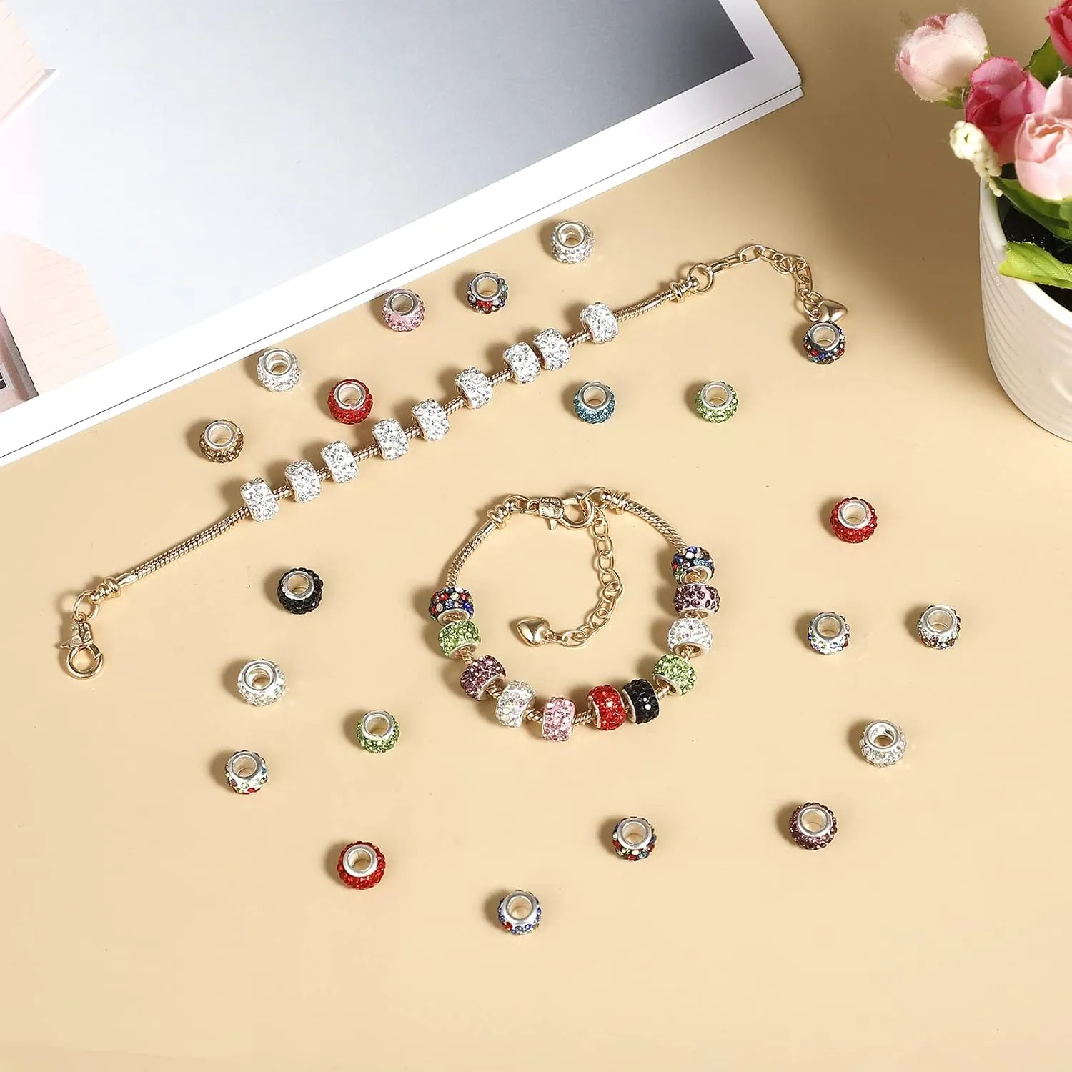 20 Pieces Snake Chain Charm Bracelet with Bracelet Helper Adjustable Snake Charm Bracelet Chains with Heart Lobster Clasp Extender Chain DIY Bracelet Chain for Women Jewelry Making Gifts Supplies