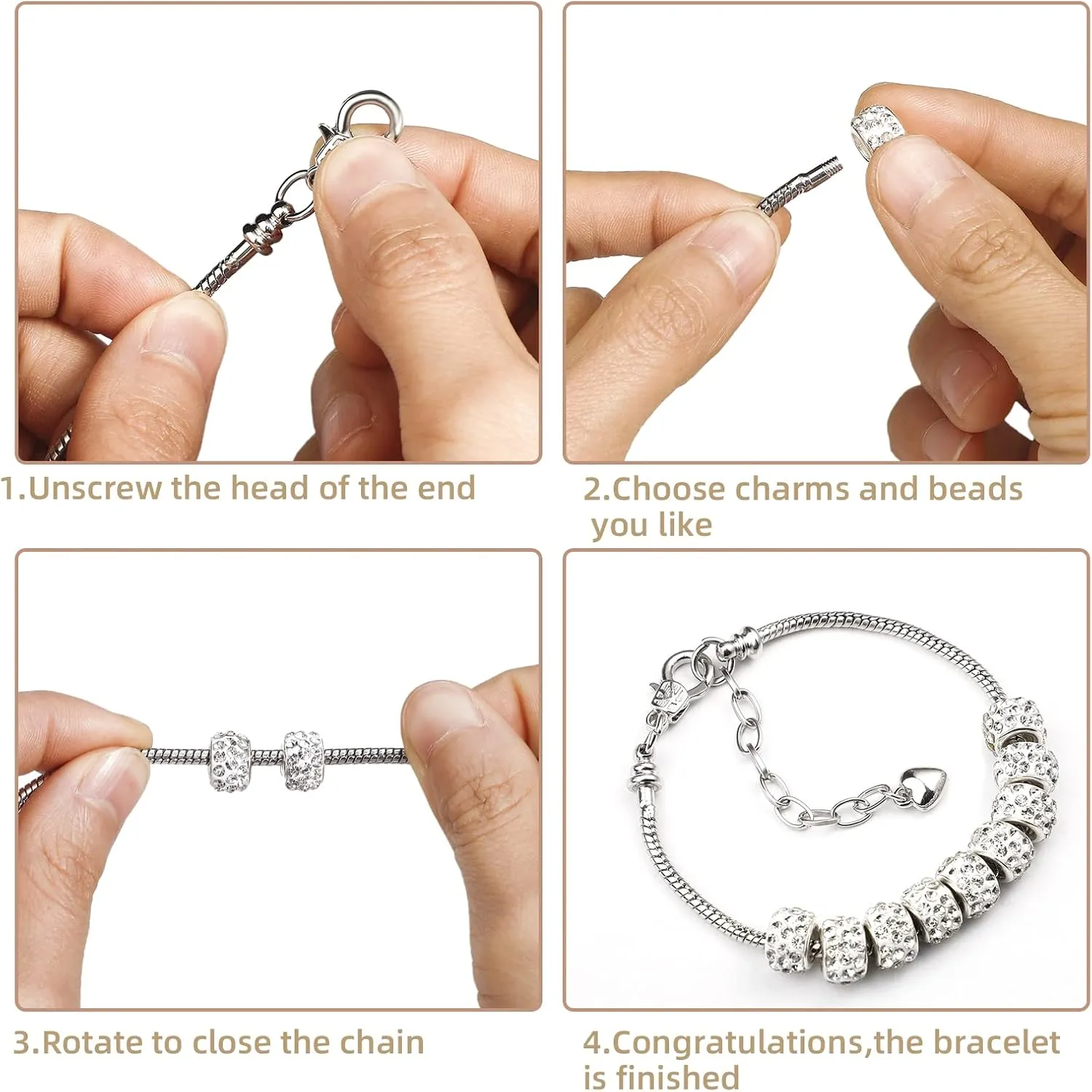 20 Pieces Snake Chain Charm Bracelet with Bracelet Helper Adjustable Snake Charm Bracelet Chains with Heart Lobster Clasp Extender Chain DIY Bracelet Chain for Women Jewelry Making Gifts Supplies