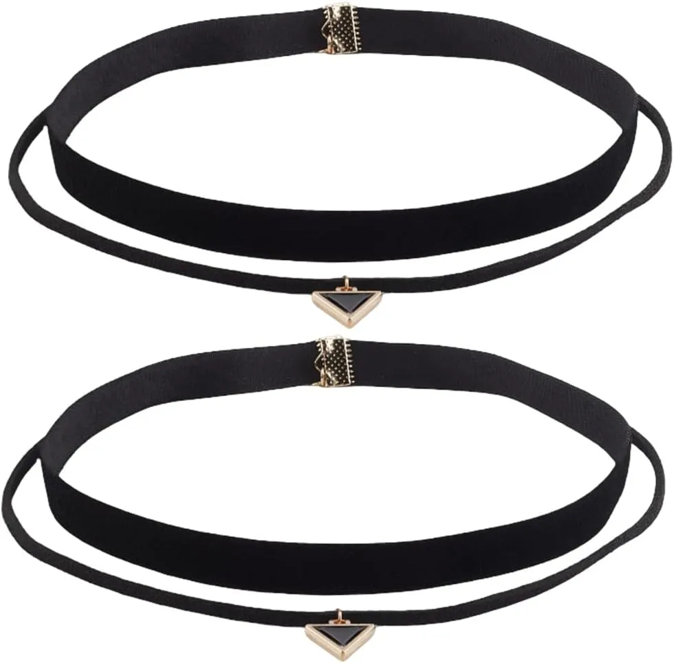 2PCS Black Layered Gothic Necklaces Adjustable Beads Velvet Collar Chokers with Extender Goth Punk Leather Lace Collar Chain Short Circle Necklace for Women Ladies Dresses Jeans Pants